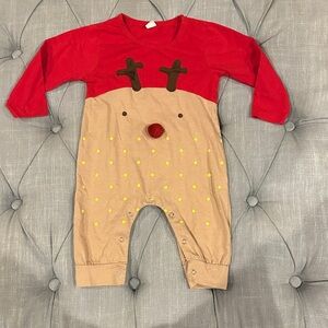 Festive Reindeer Kids One Piece - Red and Tan